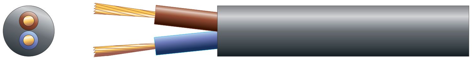 Mercury 2 Core Round Mains Pvc 2 X 32/0.2mm 10a 6.4mm Dia Black 100m
