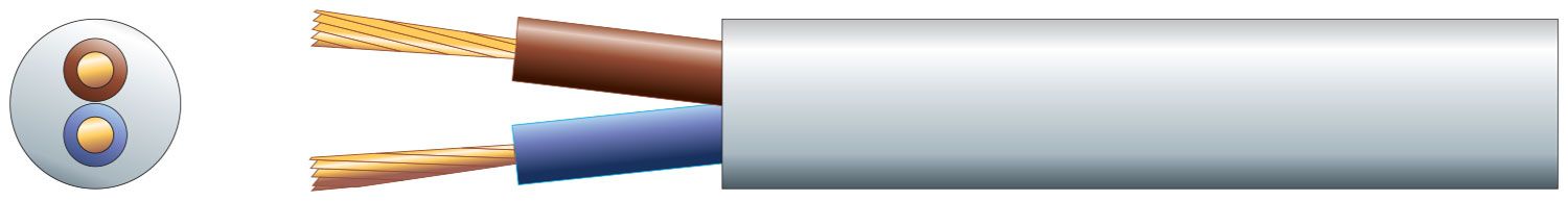 Mercury 2 Core Round Mains Pvc 2 X 48/0.2mm 15a 7.4mm Dia White 100m