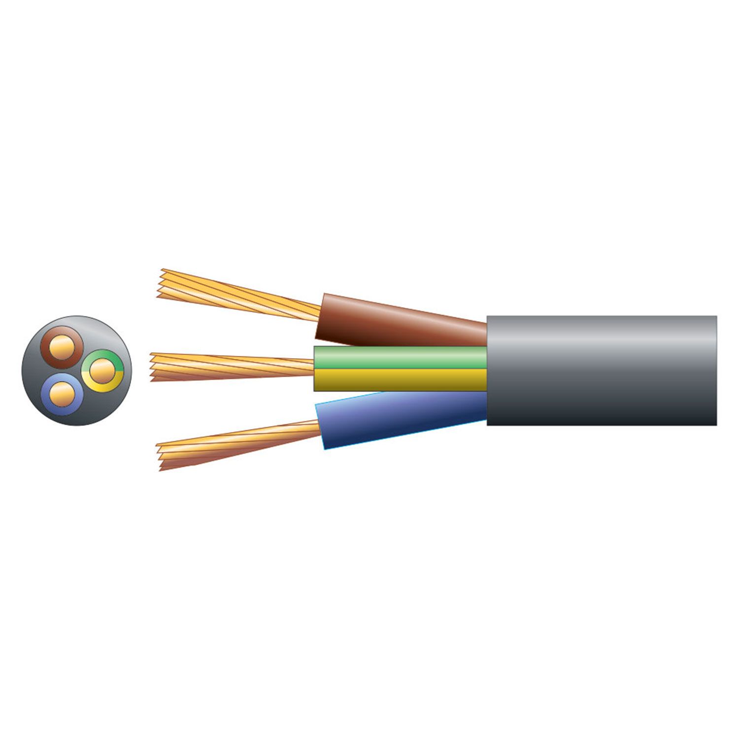 Mercury 3 Core Round Mains Pvc 3 X 16/0.2mm 3a 5.6mm Dia Black 50m