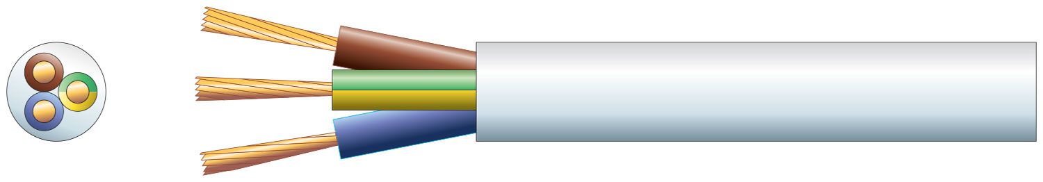 Mercury 3 Core Round Mains Pvc 3 X 24/0.2mm 6a 6.1mm White 100m