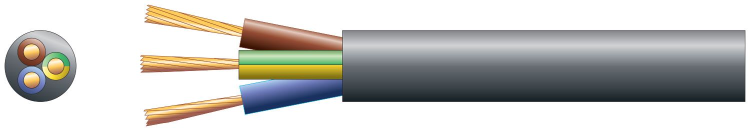 Mercury 3 Core Round Mains Pvc 3 X 24/0.2mm 6a 6.1mm Black 100m