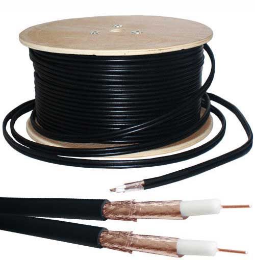 Mercury Twin Sat/cctv Foamed Pe Coaxial Cable With Cu Braid - 100m Black