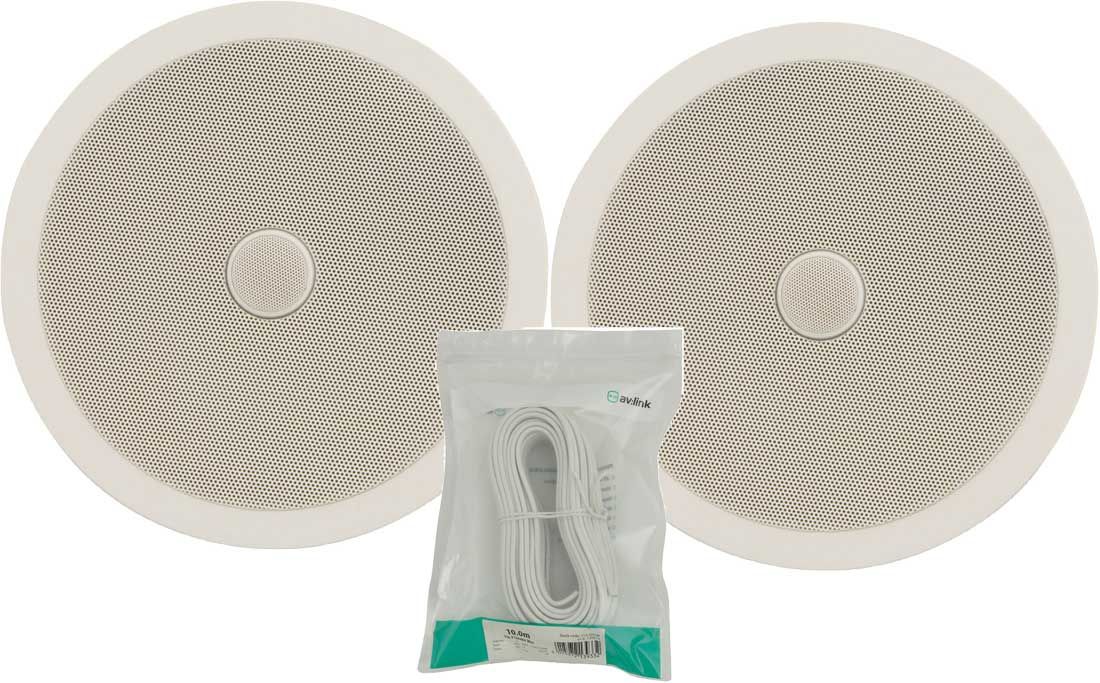 2x Ceiling Wall Surround Sound Hifi Speakers 8inch 100w White + Cable 952.543B