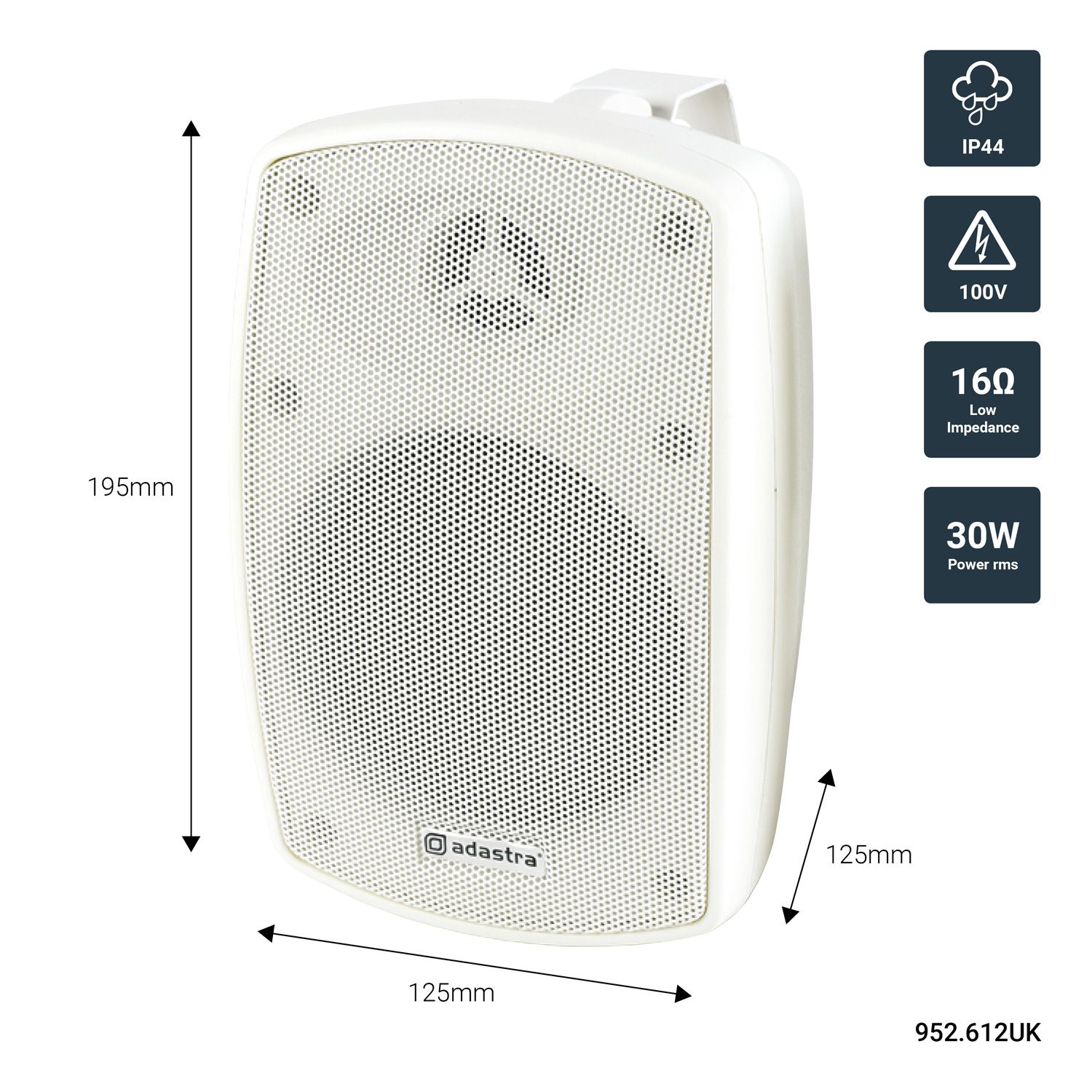 Adastra bh4v-W, ip44 White 100v Line 4in Background Speaker 
