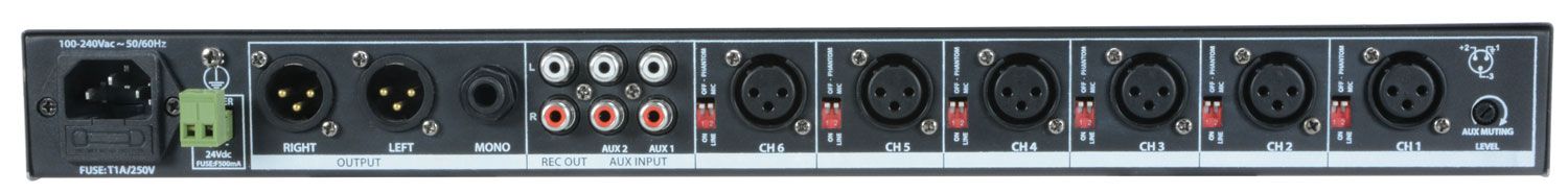 Adastra Ml622 6 XLR Mic, 2 Aux 1u Rack Mixer 