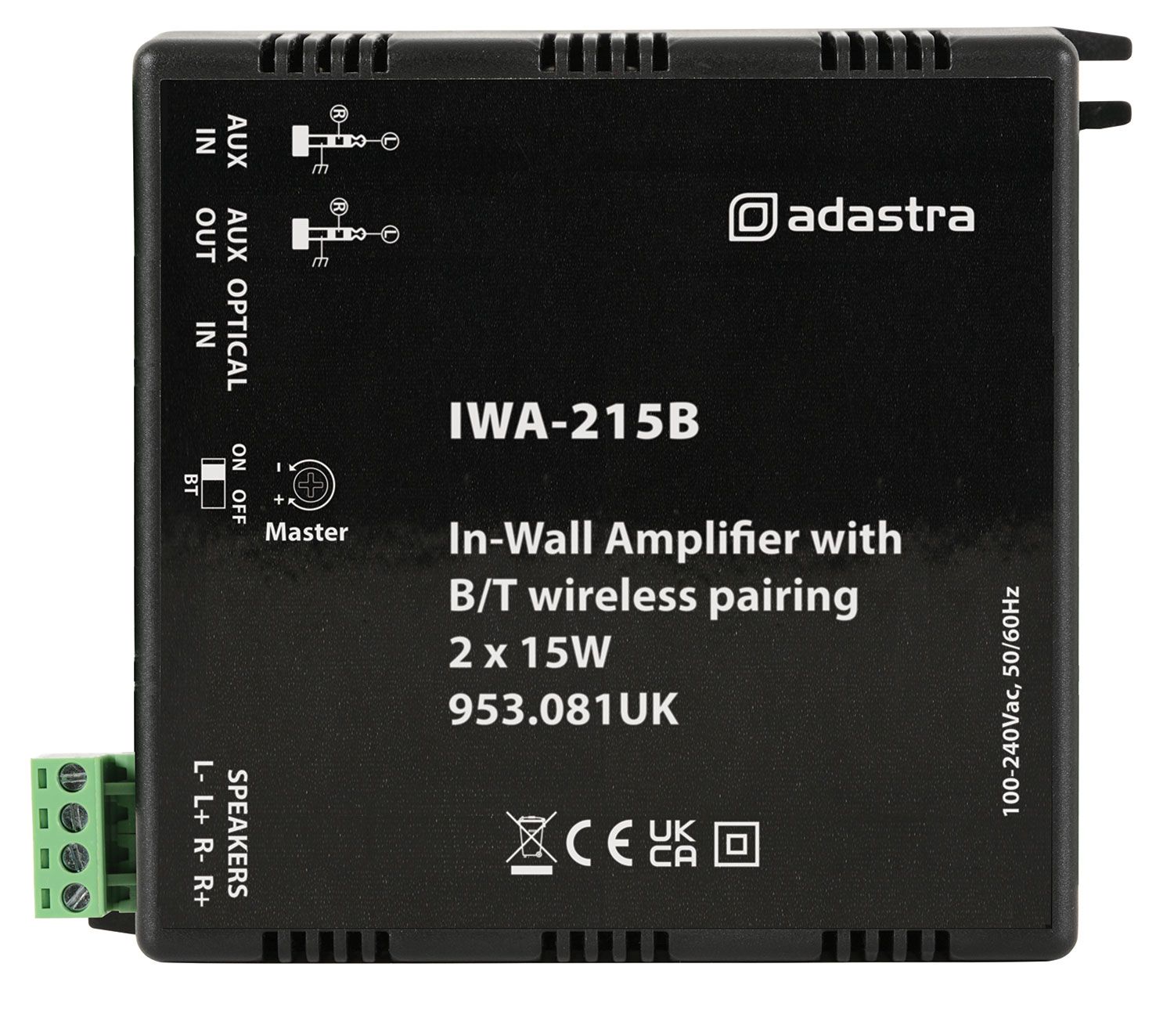 2x15W In-Wall Stereo Amplifier with Bluetooth Optical Aux, Adastra IWA215B