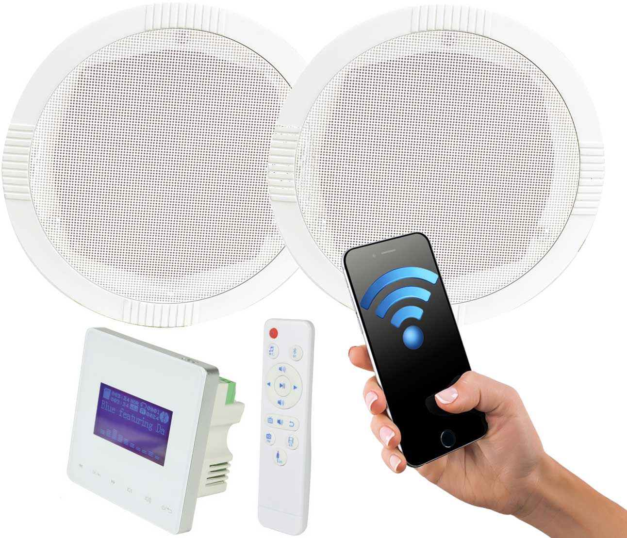Adastra In-Wall Bluetooth FM Radio Music System with Ceiling Speakers and Remote control