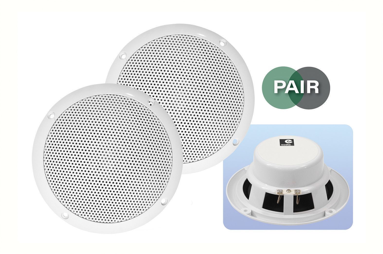 2x White Marine Bathroom Kitchen Ceiling Speakers 
