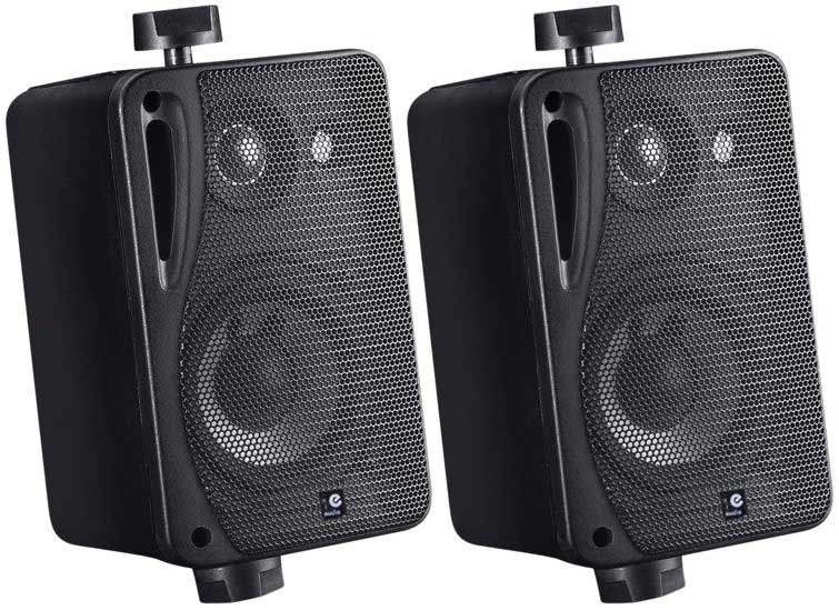 e-audio PAIR Home Restaurant Outdoors Water Resistant ABS 3 Way Mini Speakers