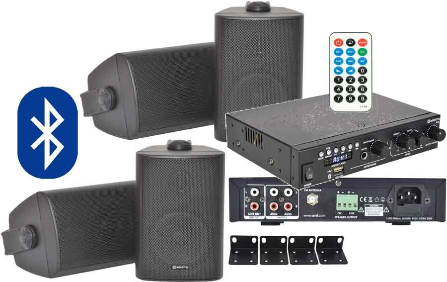 Wireless Bluetooth Sound System: Bar Restaurant Pub Amplifier & 4x 3" Wall Speakers package