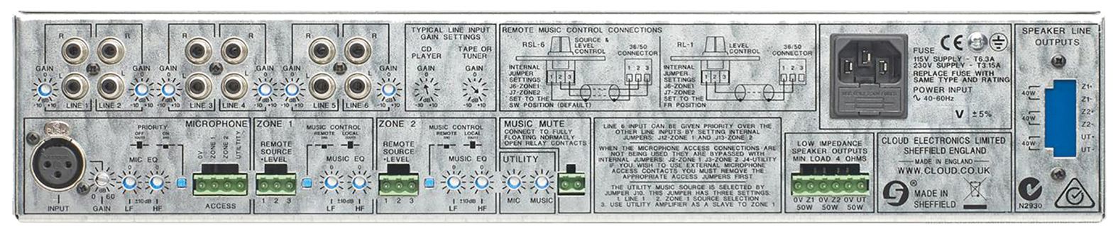 Cloud 36/50 2 Zone Mixer/Amplifier 3 x 50w