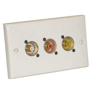 AV Twin Wall Plate With 3 x Phono Sockets (NF2D)