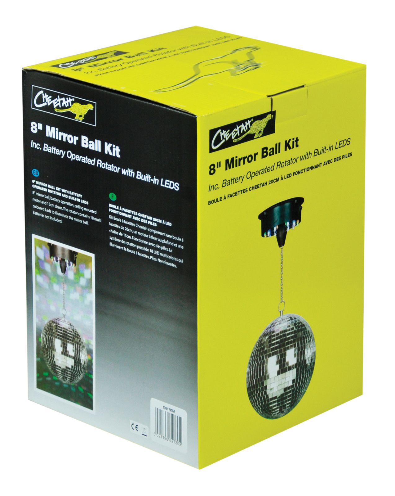 Cheetah 8 Inch Mirror Ball Kit, Built in LED lights