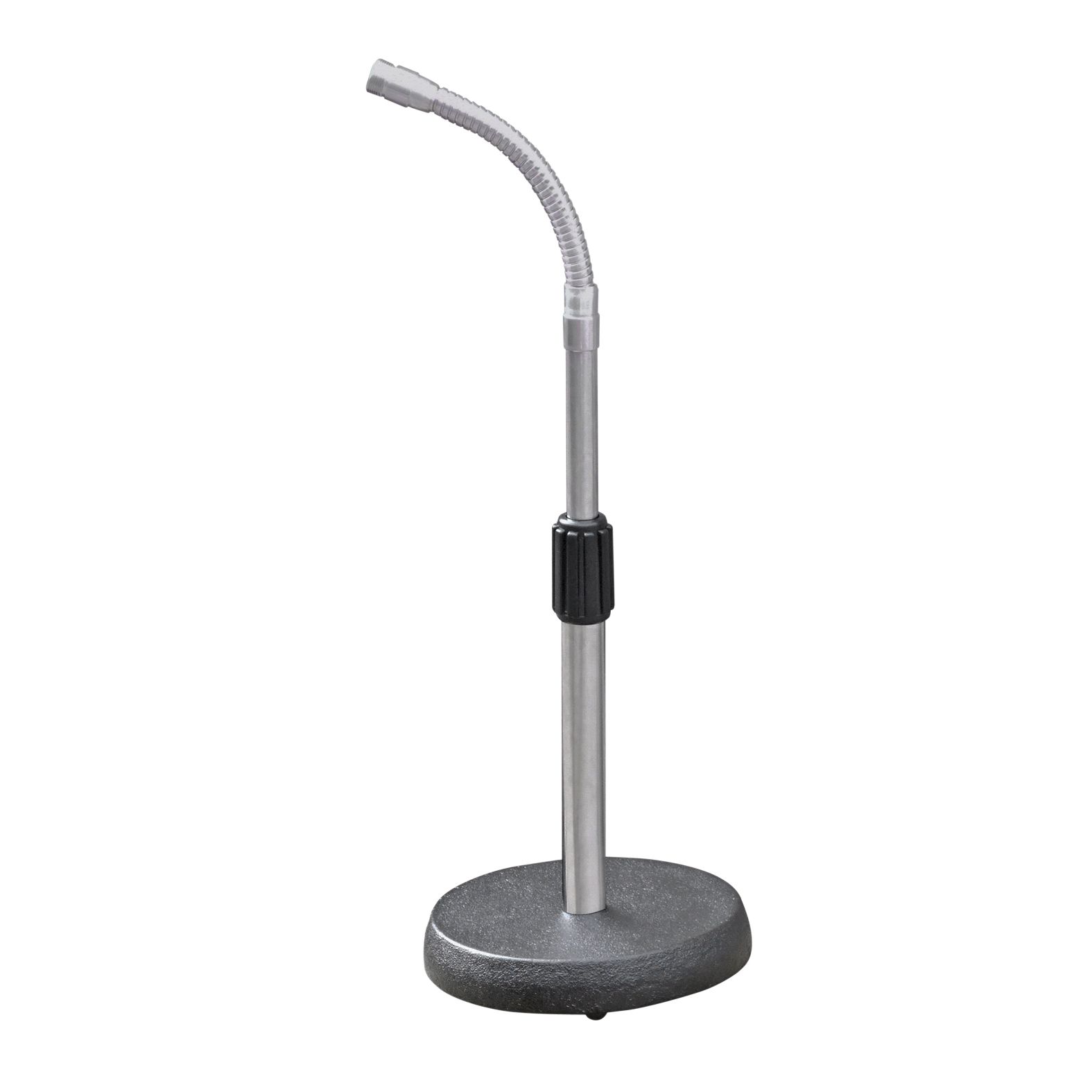 Black-Chrome Round Base Desk Microphone Stand With 203mm Gooseneck