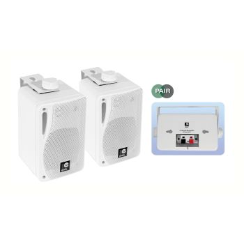 Pair 3" 3-Way Wall Speakers and Brackets Background PA Music Home HiFi 80w White