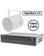 6x White Projector Speakers, Amplifier Kit for Background Music Paging