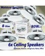 6X 5" Moisture Resistant Ceiling Speakers 80W 8ohm Bathroom Or Kitchen B402A B