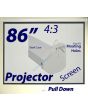 Projector Screen 4:3 -Wall/Ceiling Mount- Home Movie Cinema 86"