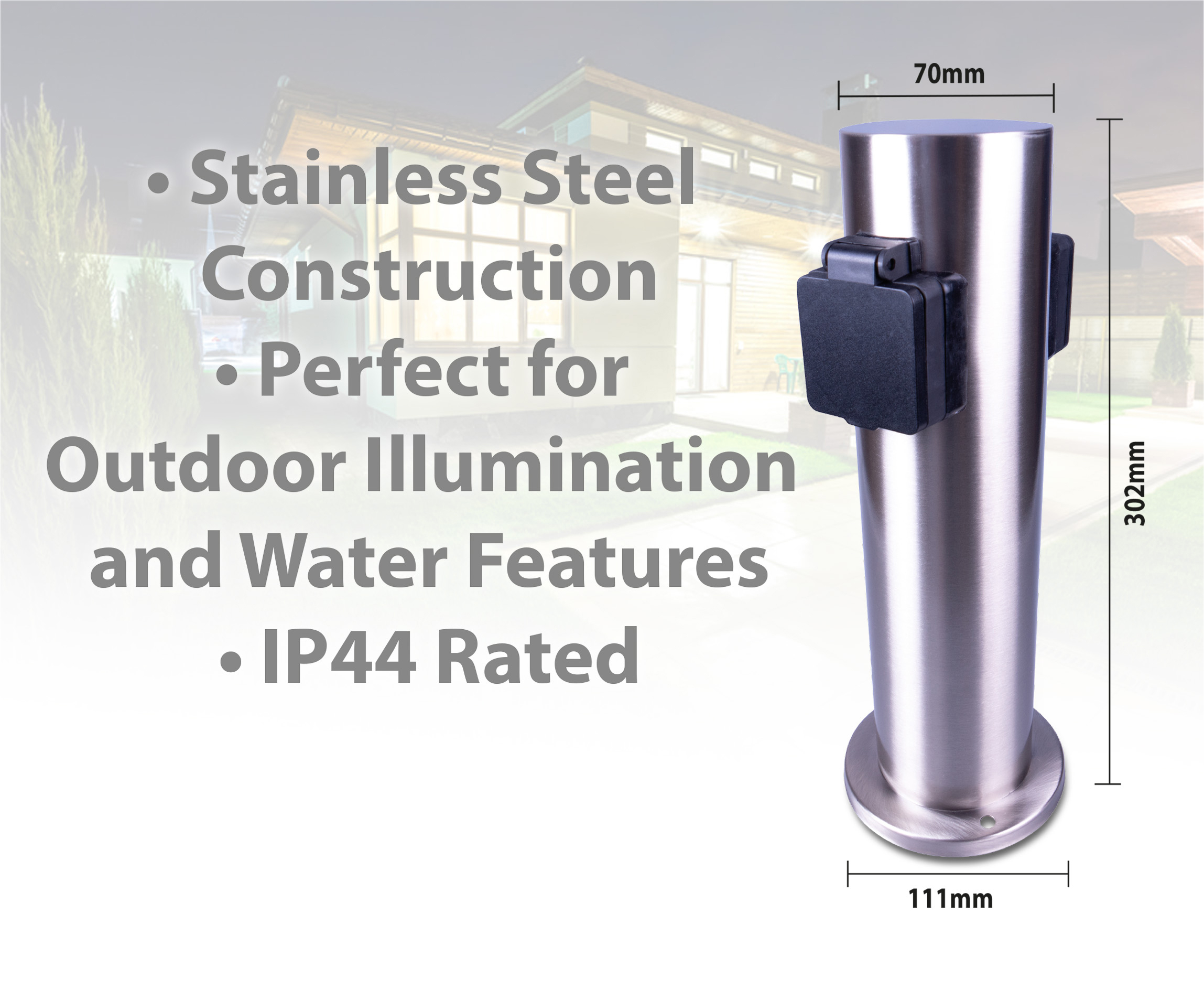Outdoor Chrome Twin Mains Socket Post
